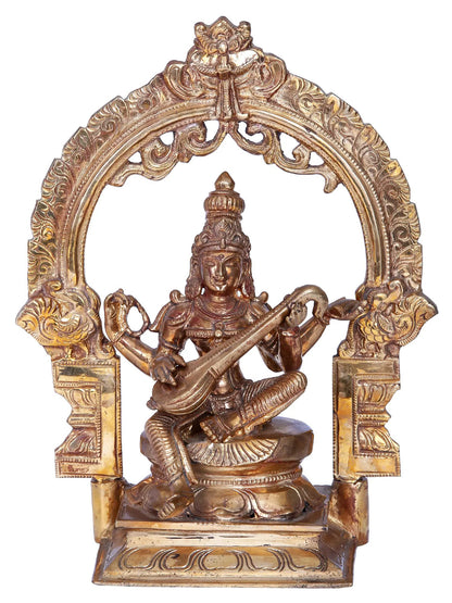 10'' Saraswati | Madhuchista Vidhana (Lost-Wax) | Panchaloha Bronze from Swamimalai