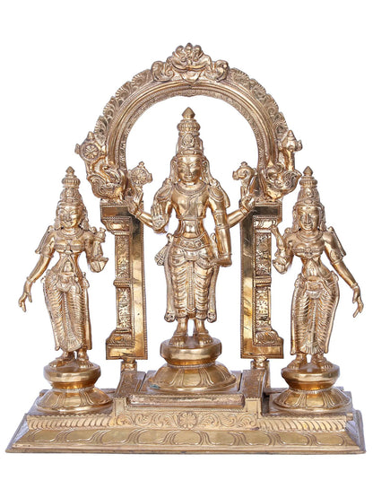 14'' Panchaloha Bronze Perumal set Statue from Swamimalai | Madhuchista Vidhana (Lost-Wax)