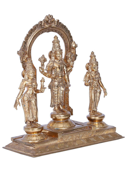 14'' Panchaloha Bronze Perumal set Statue from Swamimalai | Madhuchista Vidhana (Lost-Wax)