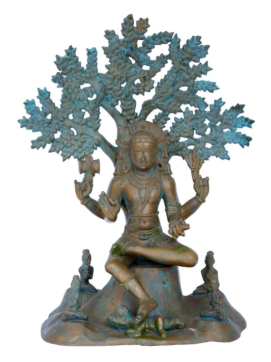 13'' Dakshinamurthy Shiva Panchaloha Bronze Statue from Swamimalai | Madhuchista Vidhana (Lost-Wax)