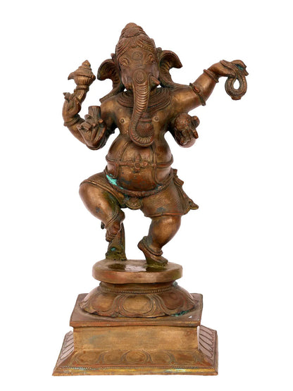 11.5'' Dancing Ganesha | Madhuchista Vidhana (Lost-Wax) | Panchaloha Bronze from Swamimalai