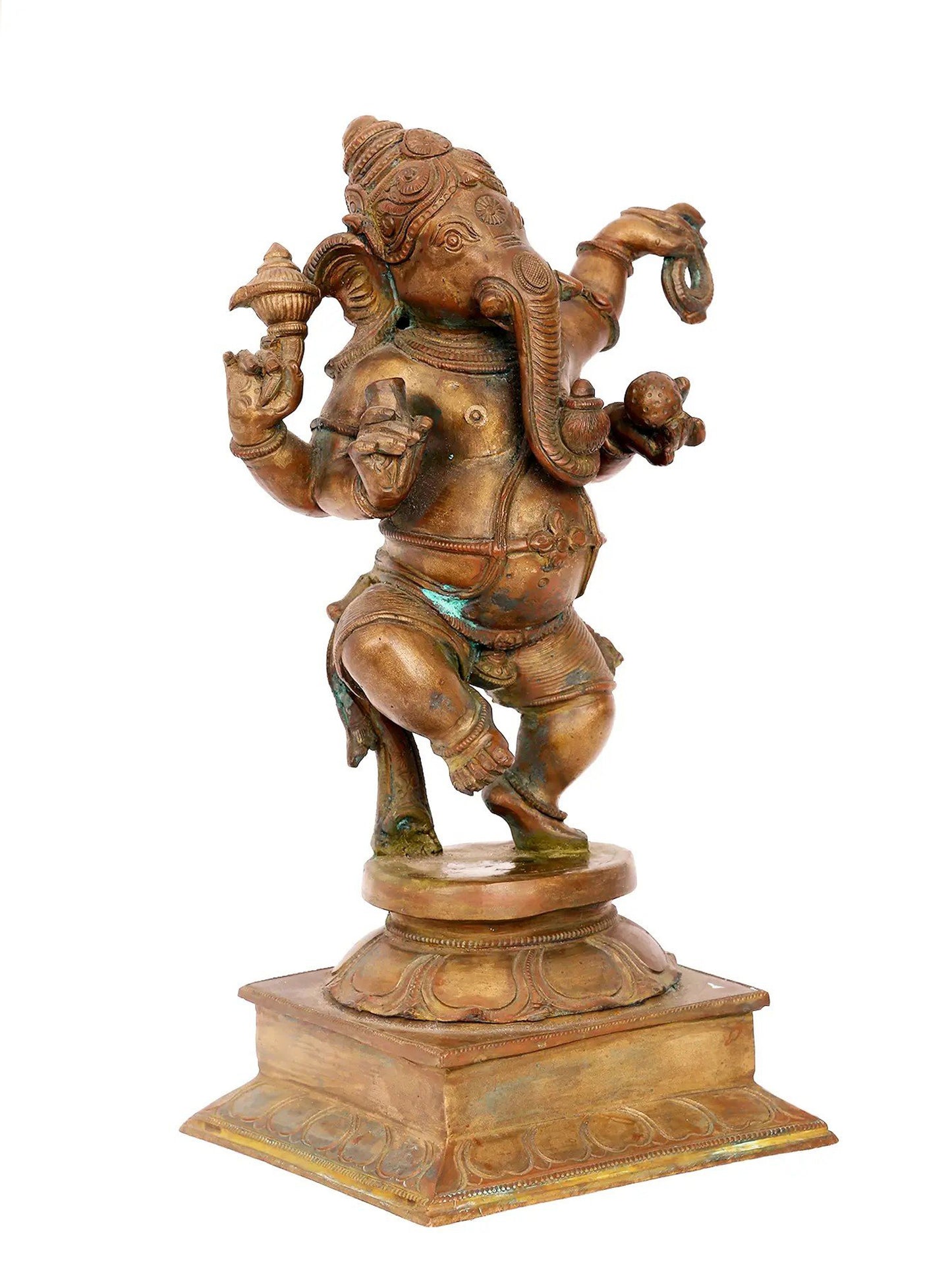 11.5'' Dancing Ganesha | Madhuchista Vidhana (Lost-Wax) | Panchaloha Bronze from Swamimalai