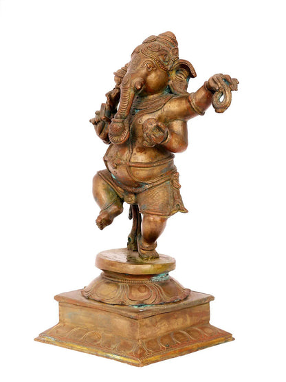 11.5'' Dancing Ganesha | Madhuchista Vidhana (Lost-Wax) | Panchaloha Bronze from Swamimalai