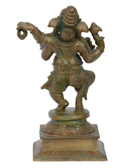 11.5'' Dancing Ganesha | Madhuchista Vidhana (Lost-Wax) | Panchaloha Bronze from Swamimalai