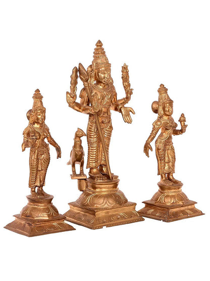 10'' Karttikeya with Devasena and Valli | Madhuchista Vidhana (Lost-Wax) | Panchaloha Bronze from Swamimalai