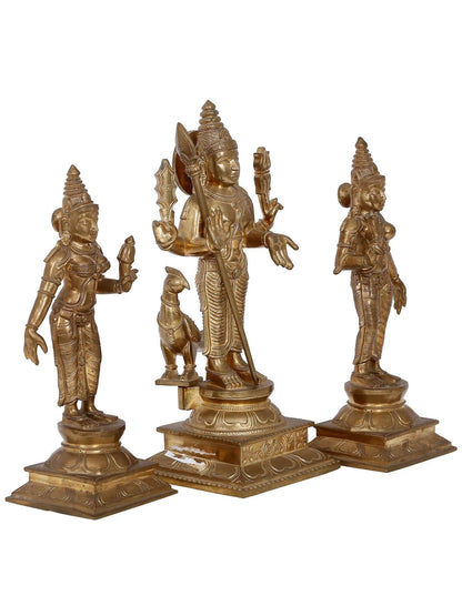 12'' Swami Murugan With Devasena And Valli | Madhuchista Vidhana (Lost-Wax) | Panchaloha Bronze Statue From Swamimalai