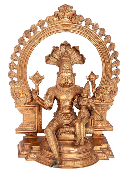 22'' Lord Narasimha With Goddess Lakshmi | Madhuchista Vidhana (Lost-Wax) | Panchaloha Bronze Statue From Swamimalai