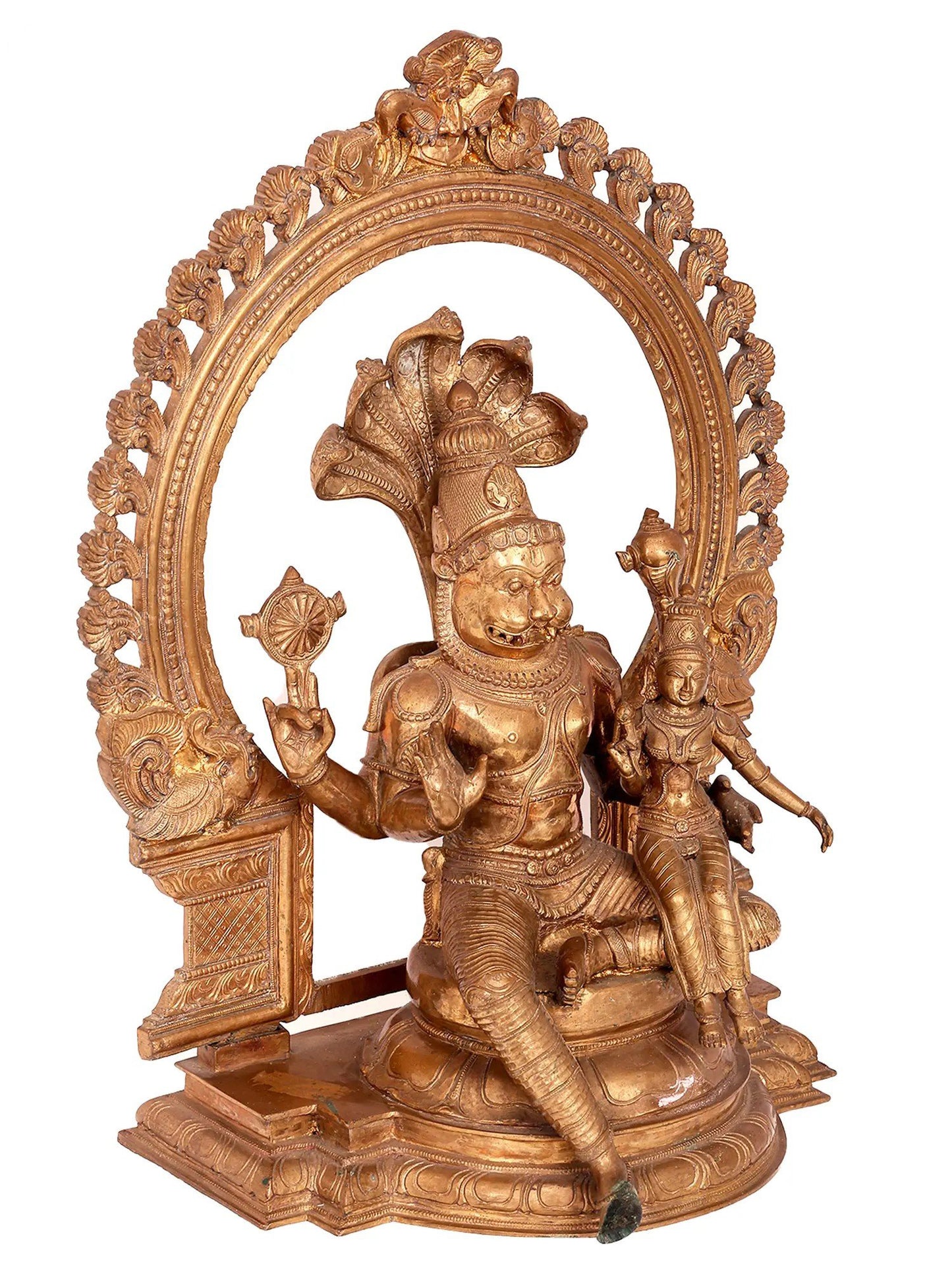 22'' Lord Narasimha With Goddess Lakshmi | Madhuchista Vidhana (Lost-Wax) | Panchaloha Bronze Statue From Swamimalai