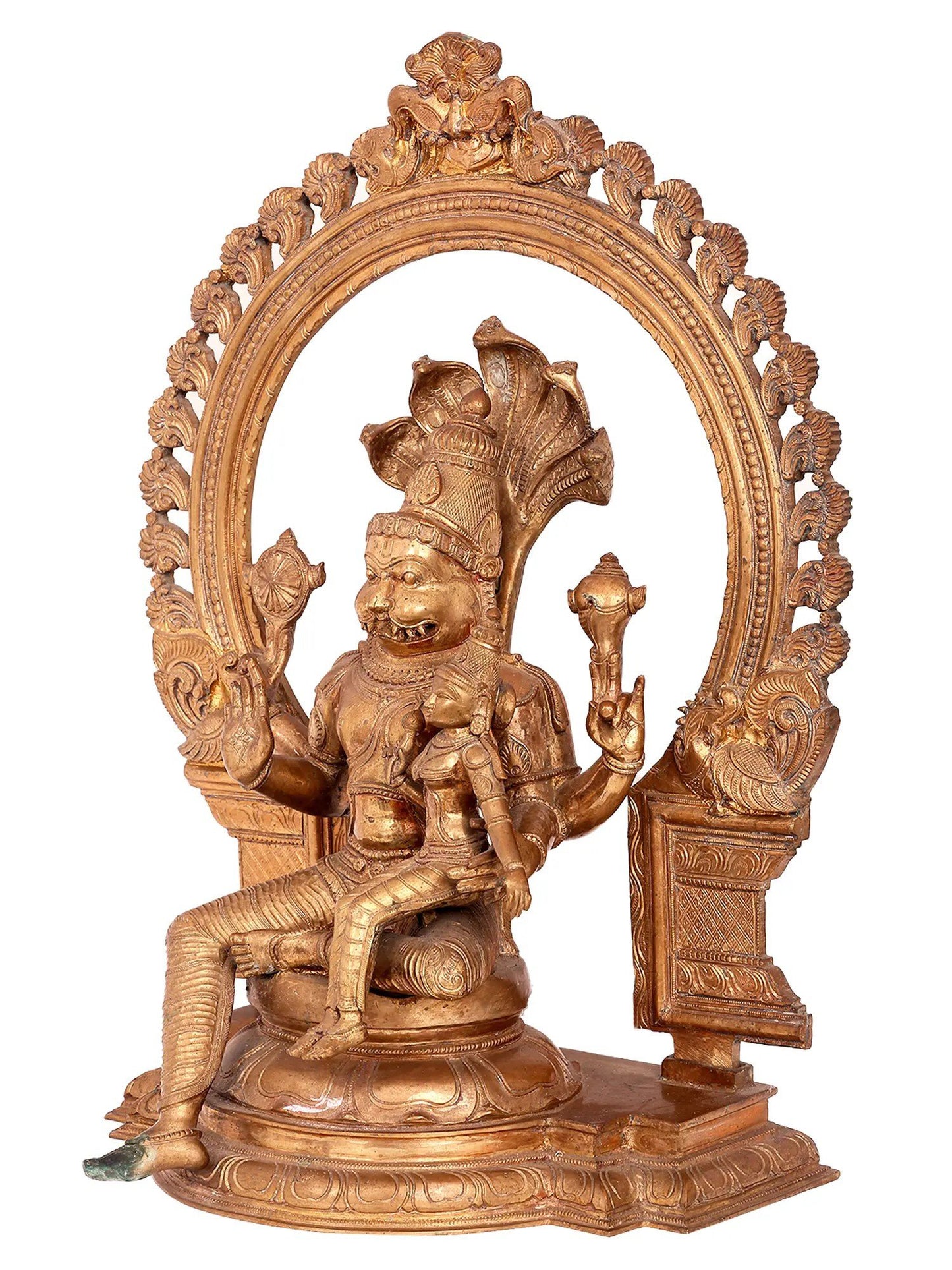 22'' Lord Narasimha With Goddess Lakshmi | Madhuchista Vidhana (Lost-Wax) | Panchaloha Bronze Statue From Swamimalai