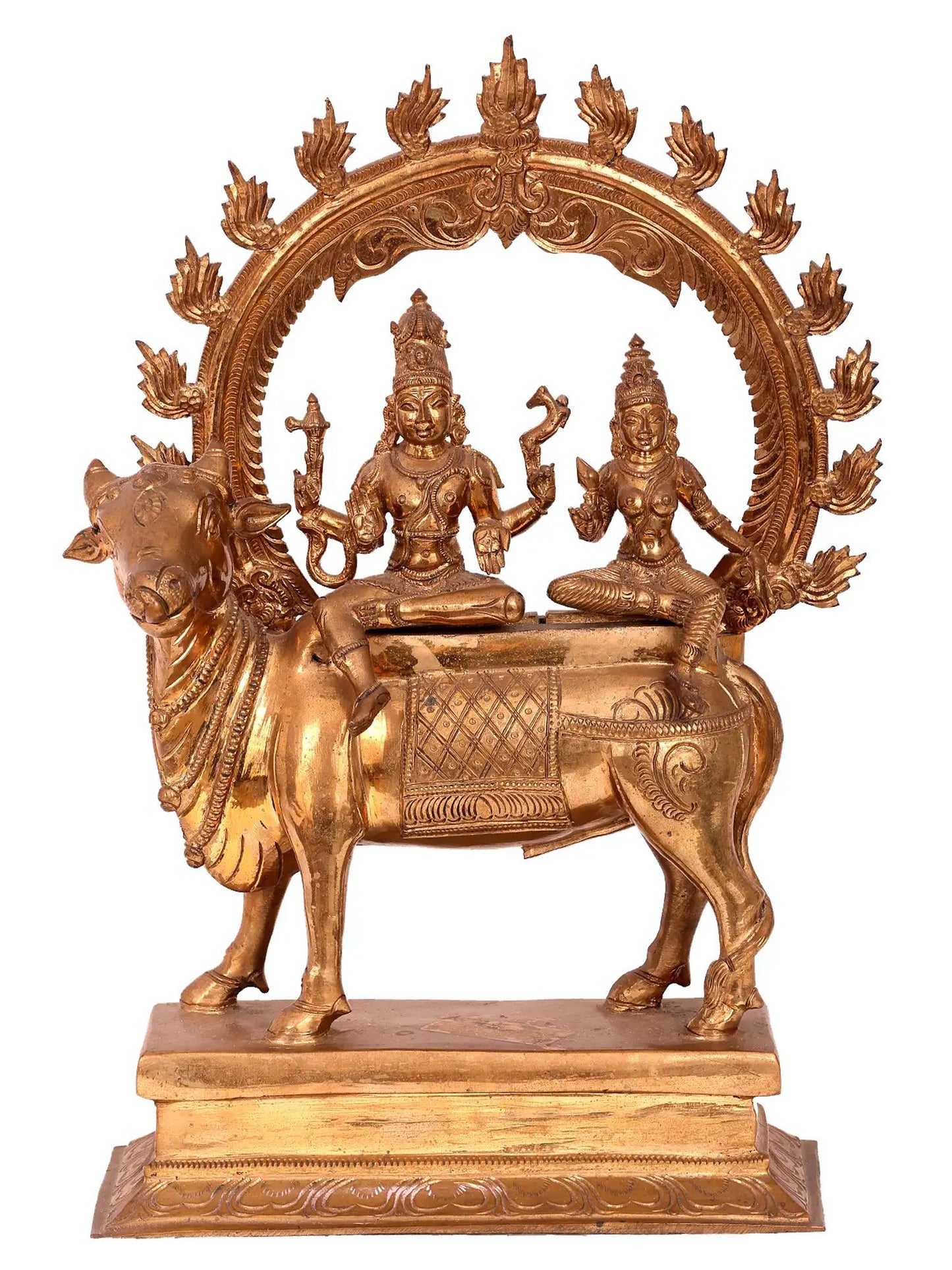 16'' Pradosha Moorthy (Shiva Parvati) Panchaloha Bronze Statue from Swamimalai | Handmade Bronze Idol