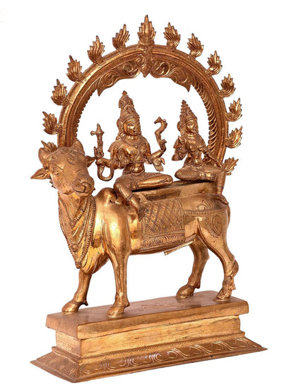 16'' Pradosha Moorthy (Shiva Parvati) Panchaloha Bronze Statue from Swamimalai | Handmade Bronze Idol