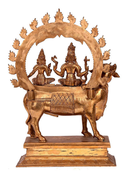 16'' Pradosha Moorthy (Shiva Parvati) Panchaloha Bronze Statue from Swamimalai | Handmade Bronze Idol