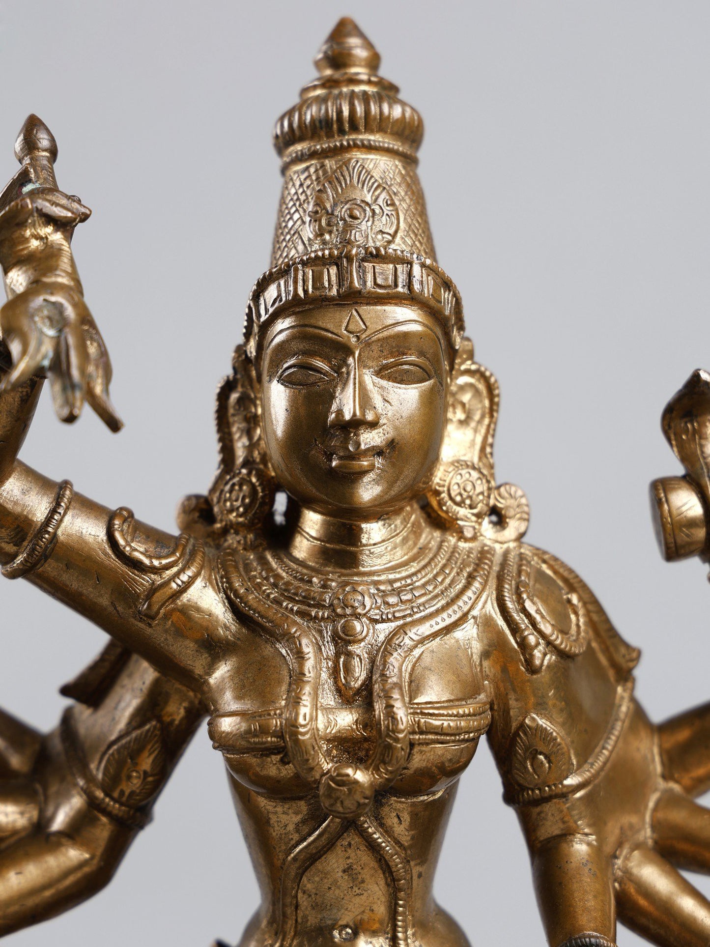 14'' Eight Armed Goddess Durga Seated on Lion | Madhuchista Vidhana (Lost-Wax) | Handmade Goddess Idol | Panchaloha Bronze from Swamimalai