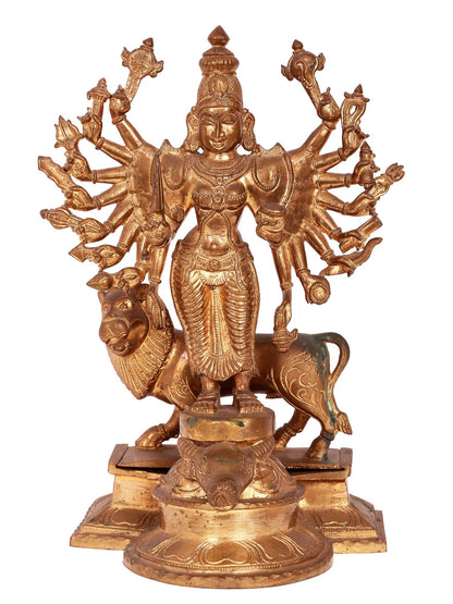 13'' Standing Durga | Madhuchista Vidhana (Lost-Wax) | Handmade Goddess Idol | Panchaloha Bronze from Swamimalai