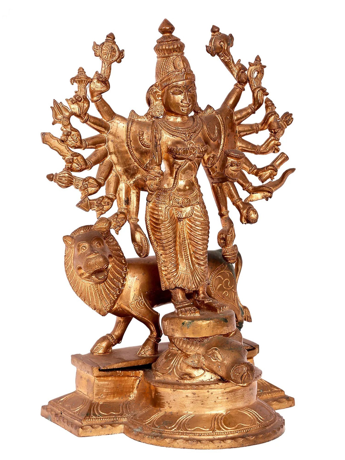 13'' Standing Durga | Madhuchista Vidhana (Lost-Wax) | Handmade Goddess Idol | Panchaloha Bronze from Swamimalai