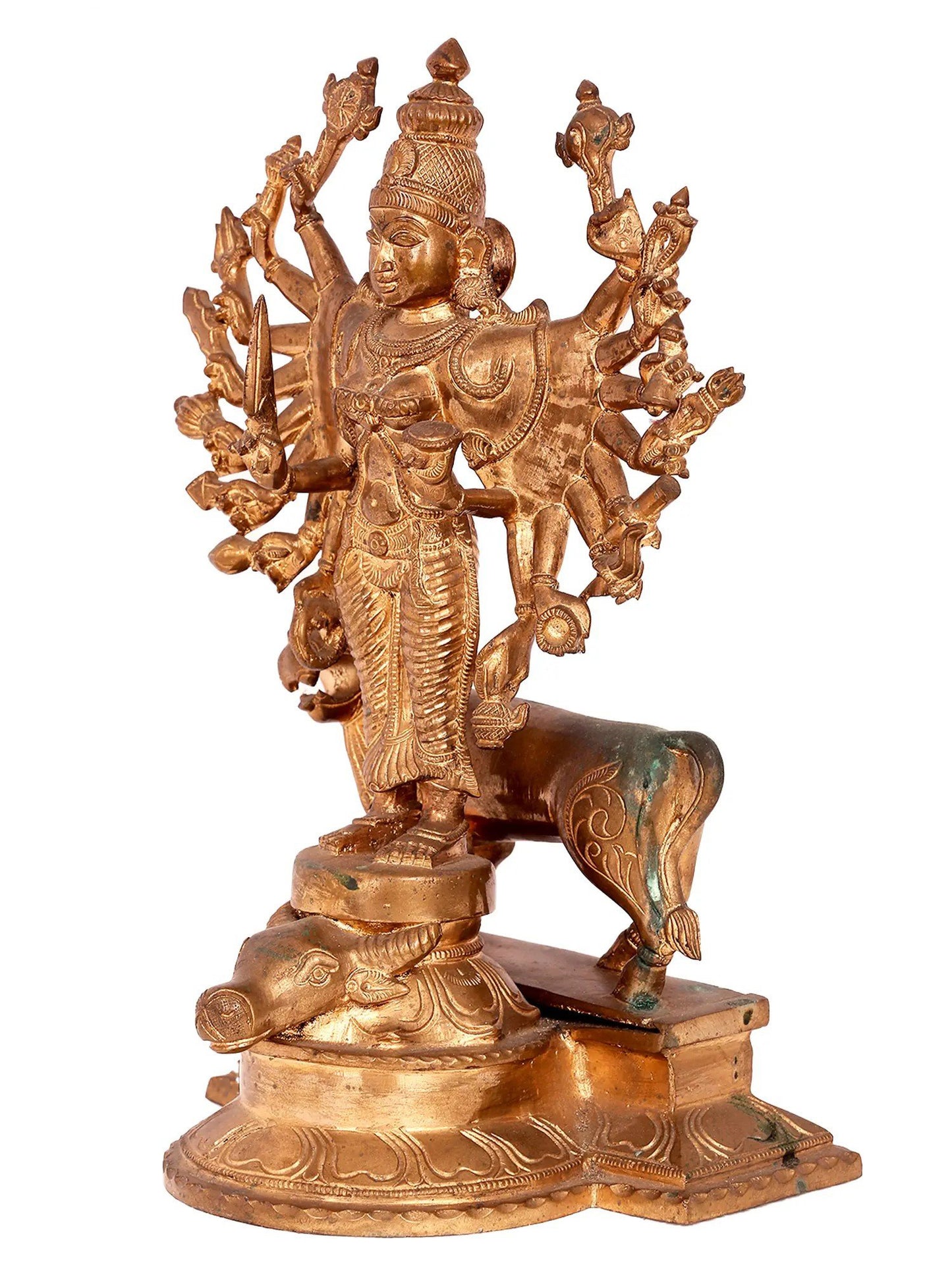 13'' Standing Durga | Madhuchista Vidhana (Lost-Wax) | Handmade Goddess Idol | Panchaloha Bronze from Swamimalai