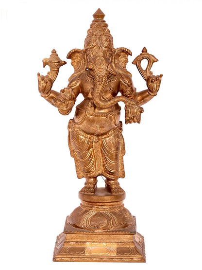 15'' Standing Ganesha Panchaloha Bronze Statue from Swamimalai | Handmade Lord Ganesha Idol