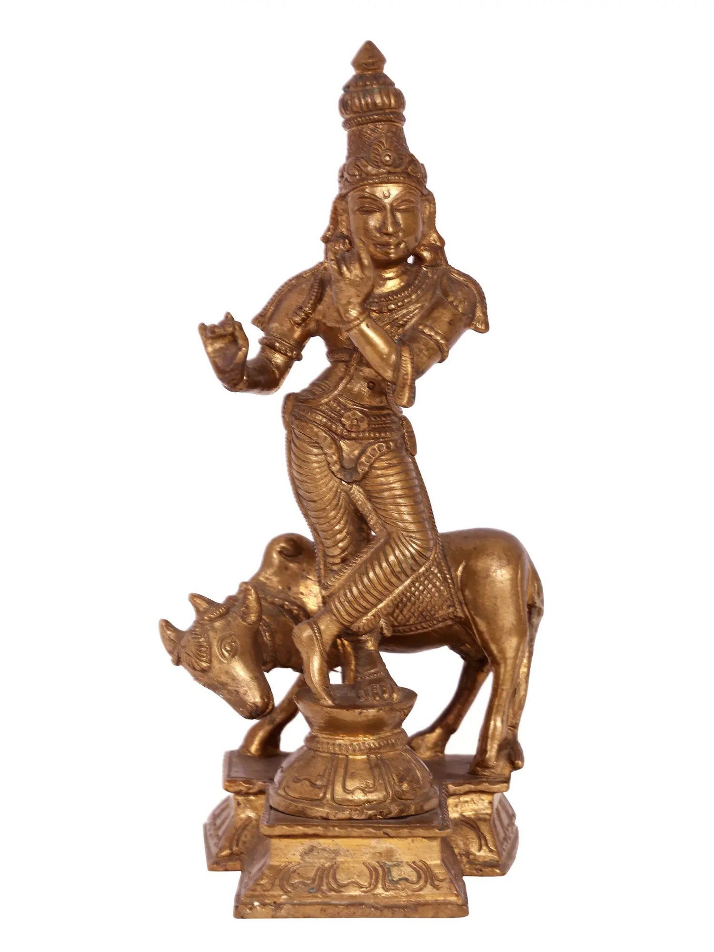 8'' Lord Krishna With Cow | Handmade Idol | Madhuchista Vidhana (Lost-Wax) | Panchaloha Bronze Statue From Swamimalai