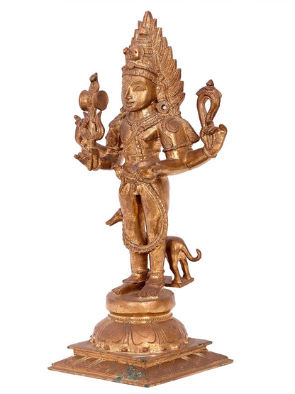 16'' Lord Shiva As Bhairava Statue | Handmade Idol | Madhuchista Vidhana (Lost-Wax) | Panchaloha Bronze From Swamimalai