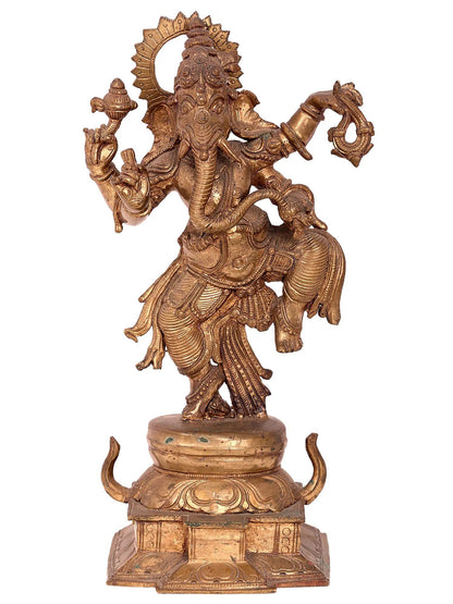 14'' Dancing Ganesha | Handmade Idol | Lord Ganesha Statue | Panchaloha Bronze From Swamimalai