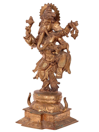 14'' Dancing Ganesha | Handmade Idol | Lord Ganesha Statue | Panchaloha Bronze From Swamimalai