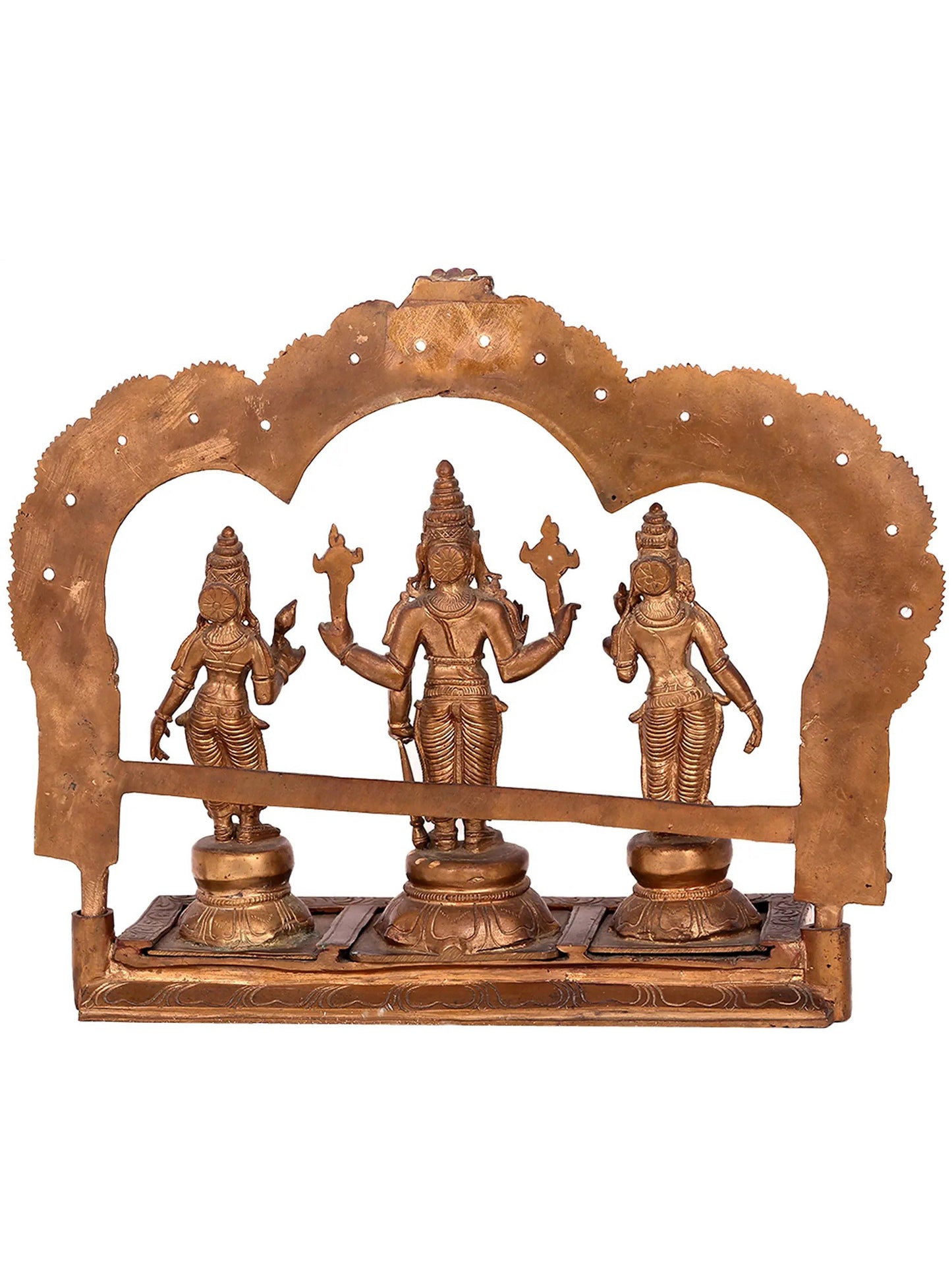 11'' Lord Perumal with Sridevi And Bhudevi | Handmade Idol | Madhuchista Vidhana (Lost-Wax) | Panchaloha Bronze from Swamimalai