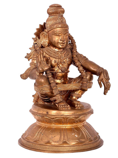 19'' Lord Ayyappan Bronze Figurine | Handmade Bronze Idol | Panchaloha Bronze Statue From Swamimalai