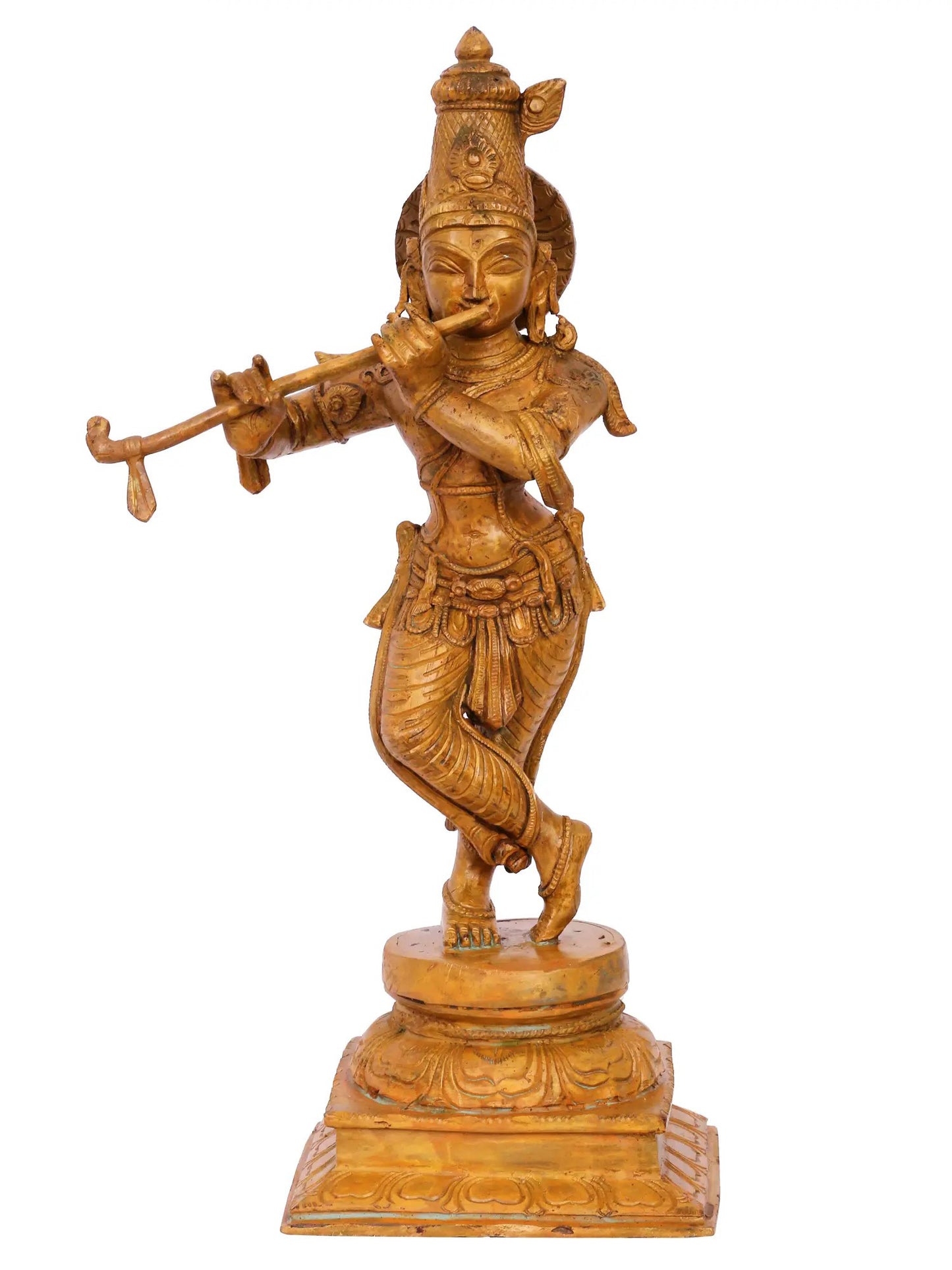 19'' Lord Fluting Krishna Bronze Figurine | Handmade Bronze Idol | Panchaloha Bronze from Swamimalai