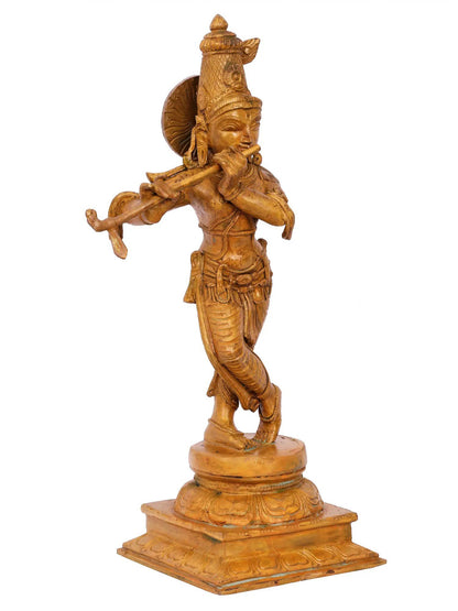 19'' Lord Fluting Krishna Bronze Figurine | Handmade Bronze Idol | Panchaloha Bronze from Swamimalai