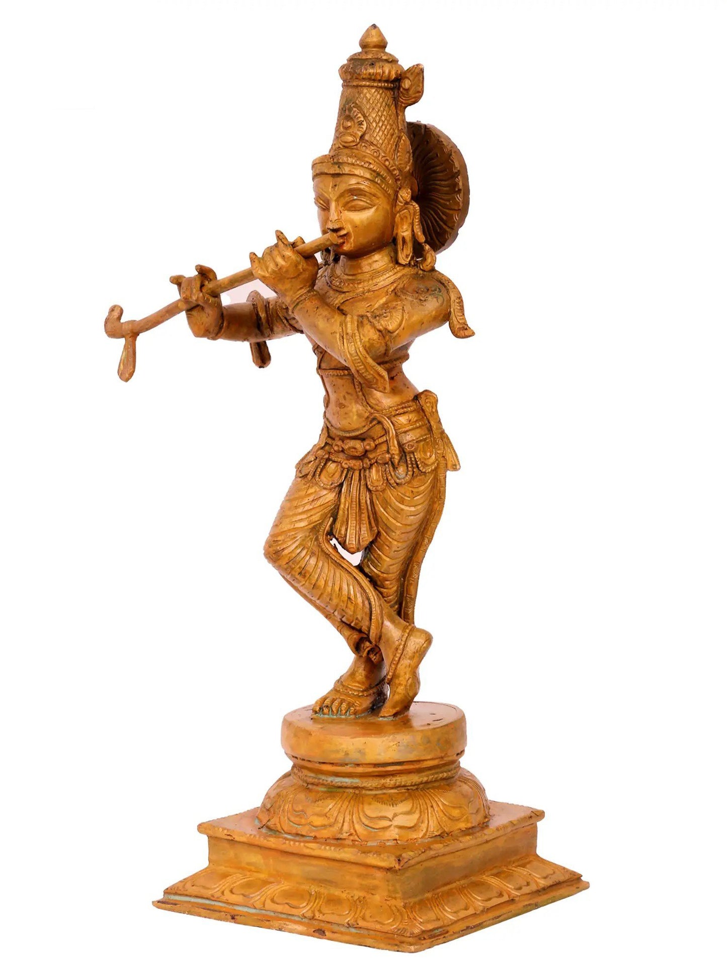 19'' Lord Fluting Krishna Bronze Figurine | Handmade Bronze Idol | Panchaloha Bronze from Swamimalai