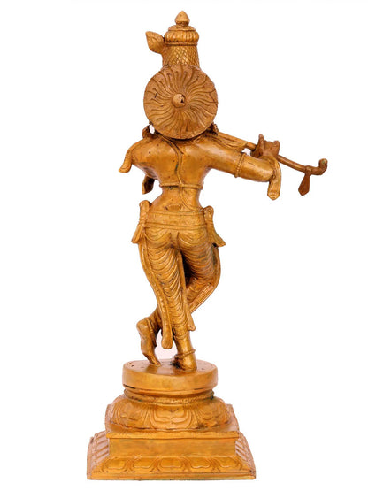 19'' Lord Fluting Krishna Bronze Figurine | Handmade Bronze Idol | Panchaloha Bronze from Swamimalai