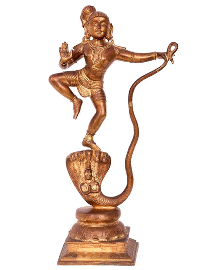 15'' Kaliya Krishna Bronze Statue | Lord Krishna Bronze Idol | Panchaloha Bronze from Swamimalai