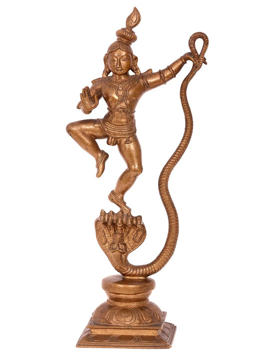 14'' Kaliya Krishna | Handmade Krishna Idol | Panchaloha Bronze Statue From Swamimalai