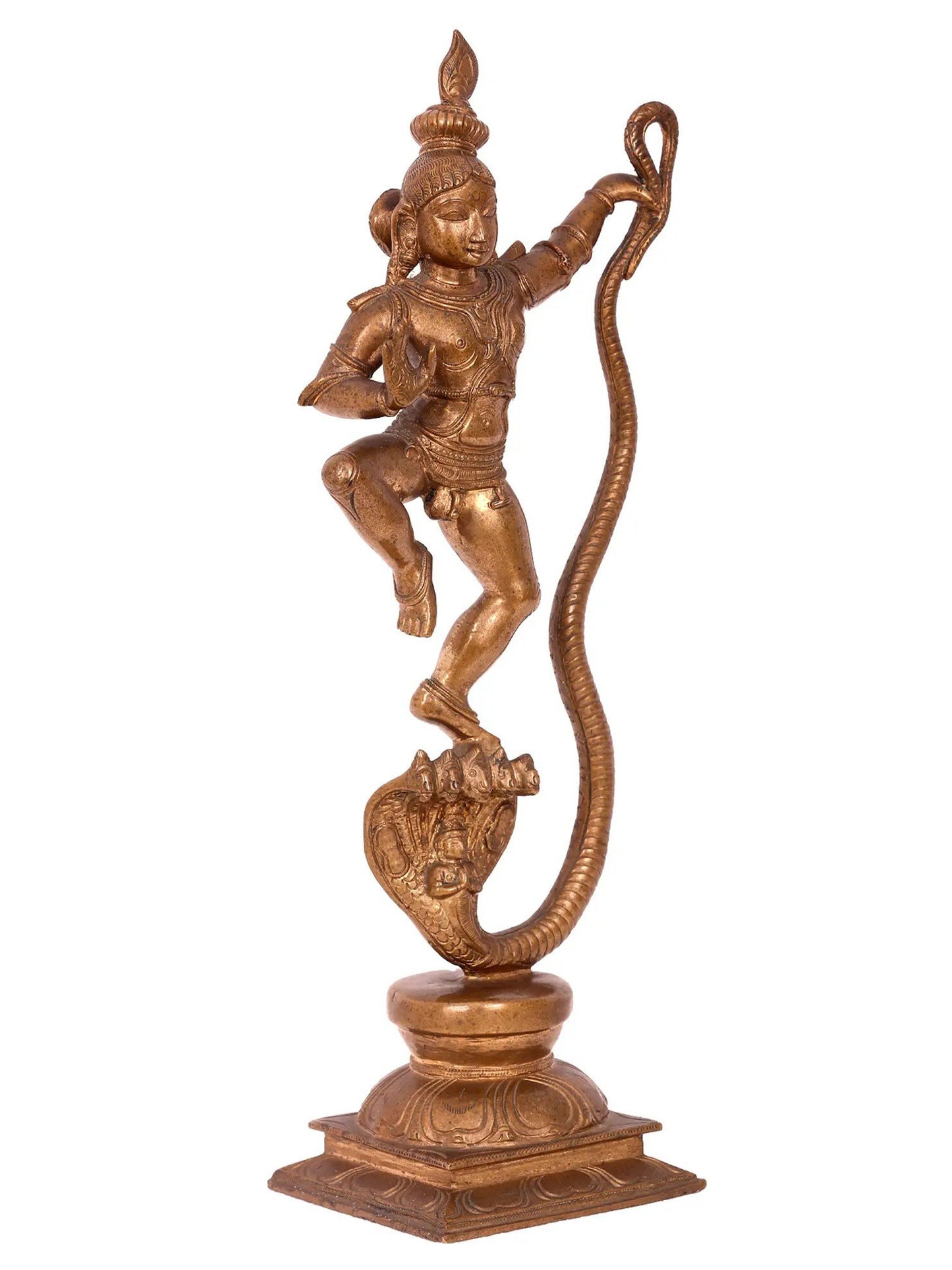 14'' Kaliya Krishna | Handmade Krishna Idol | Panchaloha Bronze Statue From Swamimalai