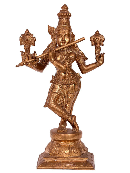 16'' Lord Venugopal Bronze Statue | Lord Krishna Statue | Panchaloha Bronze from Swamimalai