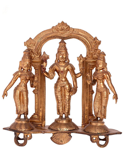 10'' Lord Perumal With Sridevi And Bhudevi | Handmade Bronze Idol | Panchaloha Bronze Statue From Swamimalai