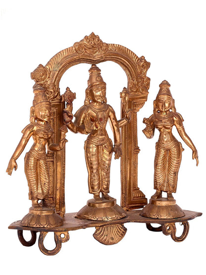 10'' Lord Perumal With Sridevi And Bhudevi | Handmade Bronze Idol | Panchaloha Bronze Statue From Swamimalai