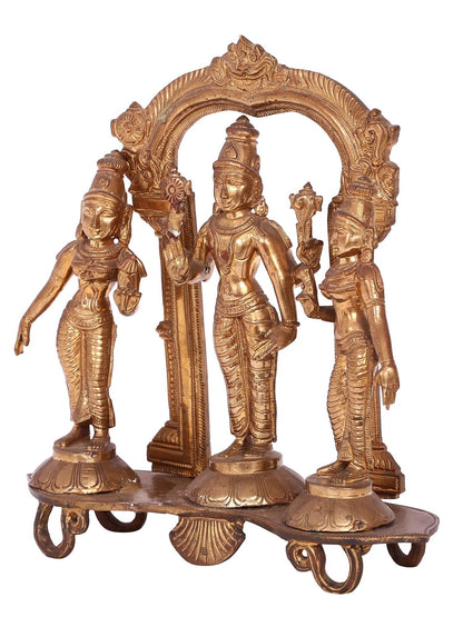 10'' Lord Perumal With Sridevi And Bhudevi | Handmade Bronze Idol | Panchaloha Bronze Statue From Swamimalai