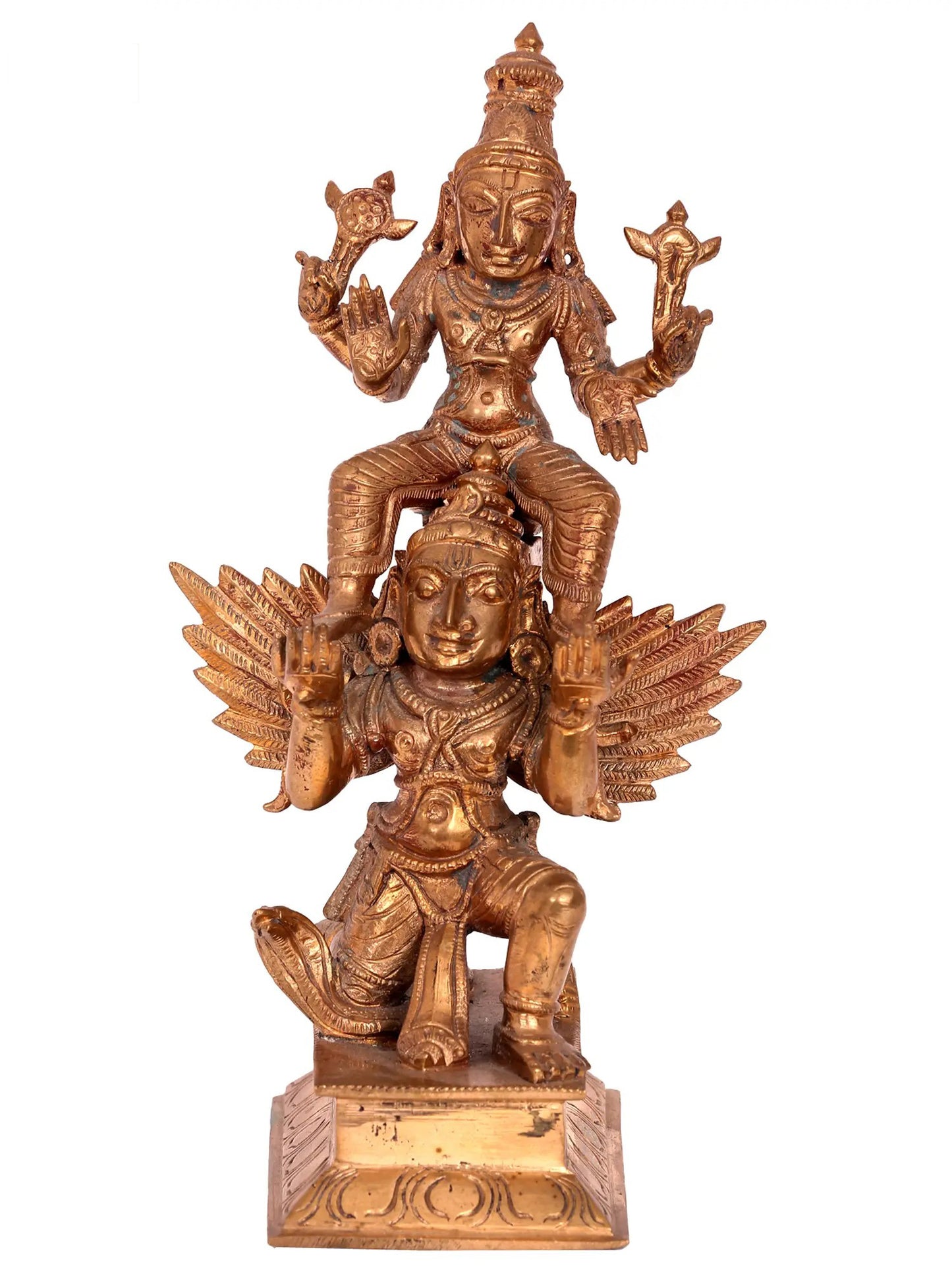 8'' Lord Vishnu Seated on Garuda | Handmade Lord Vishnu Idol | Panchaloha Bronze Statue From Swamimalai