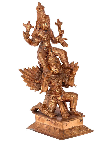 8'' Lord Vishnu Seated on Garuda | Handmade Lord Vishnu Idol | Panchaloha Bronze Statue From Swamimalai