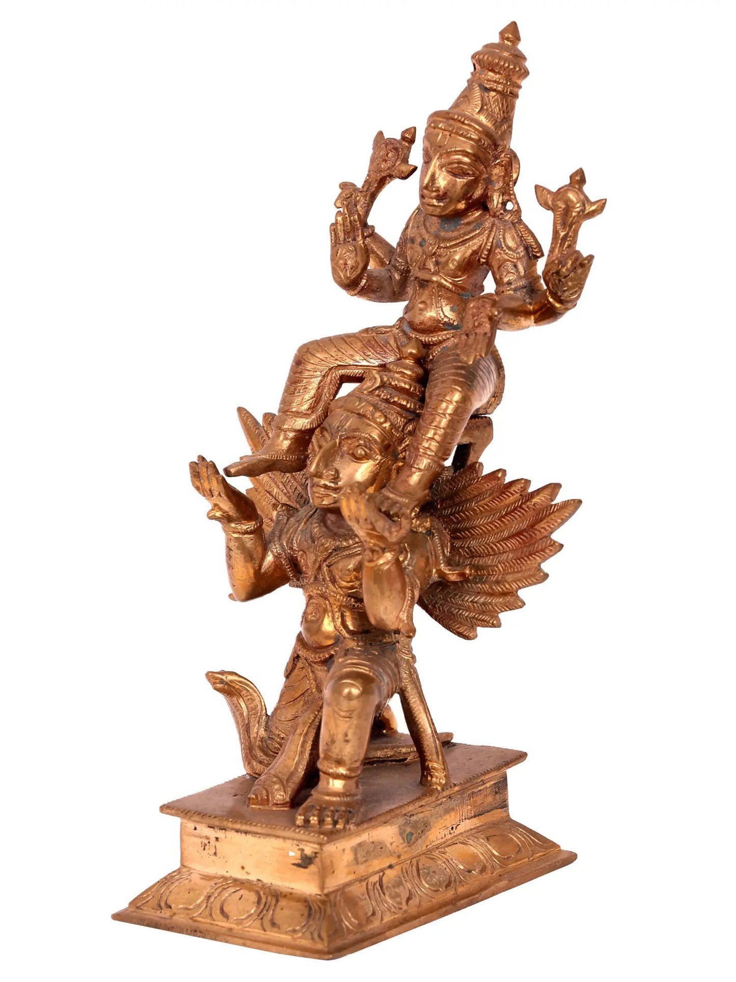 8'' Lord Vishnu Seated on Garuda | Handmade Lord Vishnu Idol | Panchaloha Bronze Statue From Swamimalai