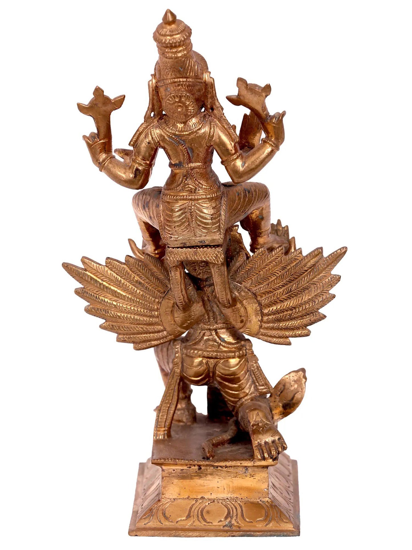 8'' Lord Vishnu Seated on Garuda | Handmade Lord Vishnu Idol | Panchaloha Bronze Statue From Swamimalai