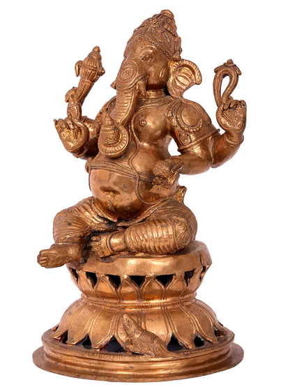 12'' Lord Ganesha Bronze Statue | Handmade | Lord Ganesha Idol | Panchaloha Bronze From Swamimalai