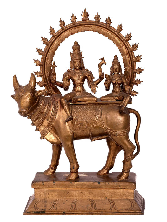 15'' Pradosha Moorthy (Shiv Parvati) | Handmade Bronze Idol | Panchaloha Bronze Statue From Swamimalai