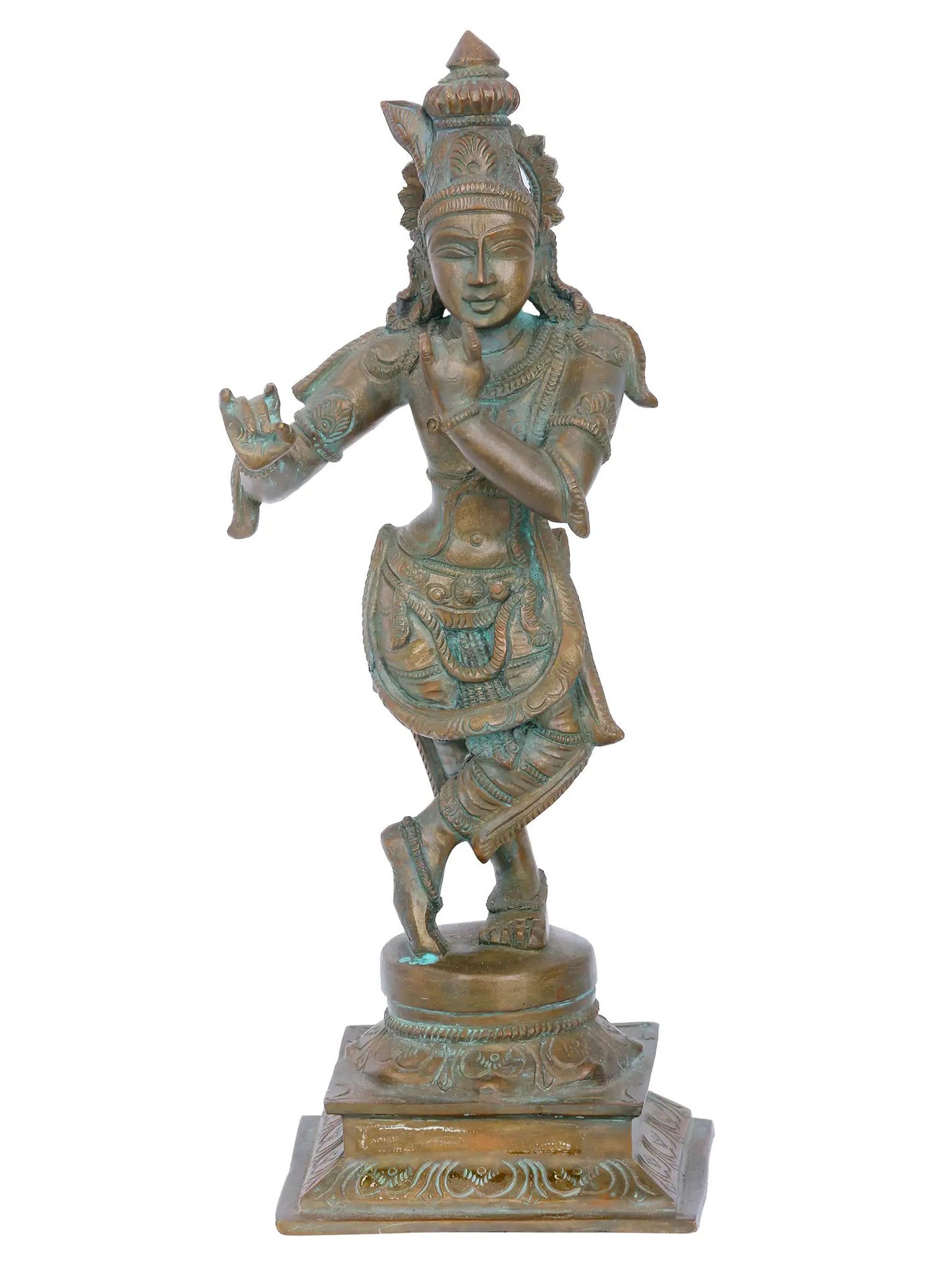 12'' Fluting Krishna Panchaloha Bronze Statue | Madhuchista Vidhana (Lost-Wax) | Panchaloha Bronze from Swamimalai