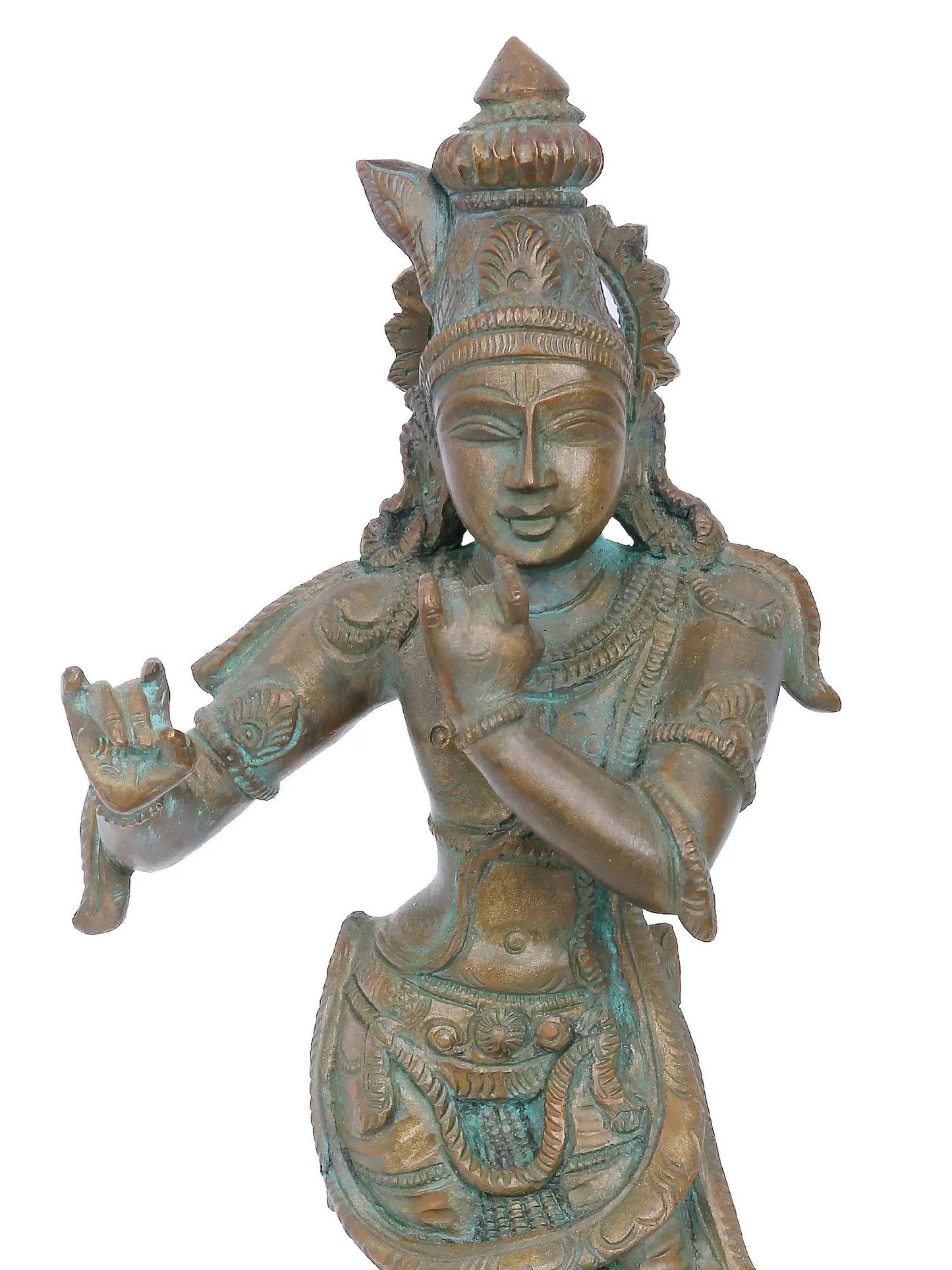 12'' Fluting Krishna Panchaloha Bronze Statue | Madhuchista Vidhana (Lost-Wax) | Panchaloha Bronze from Swamimalai