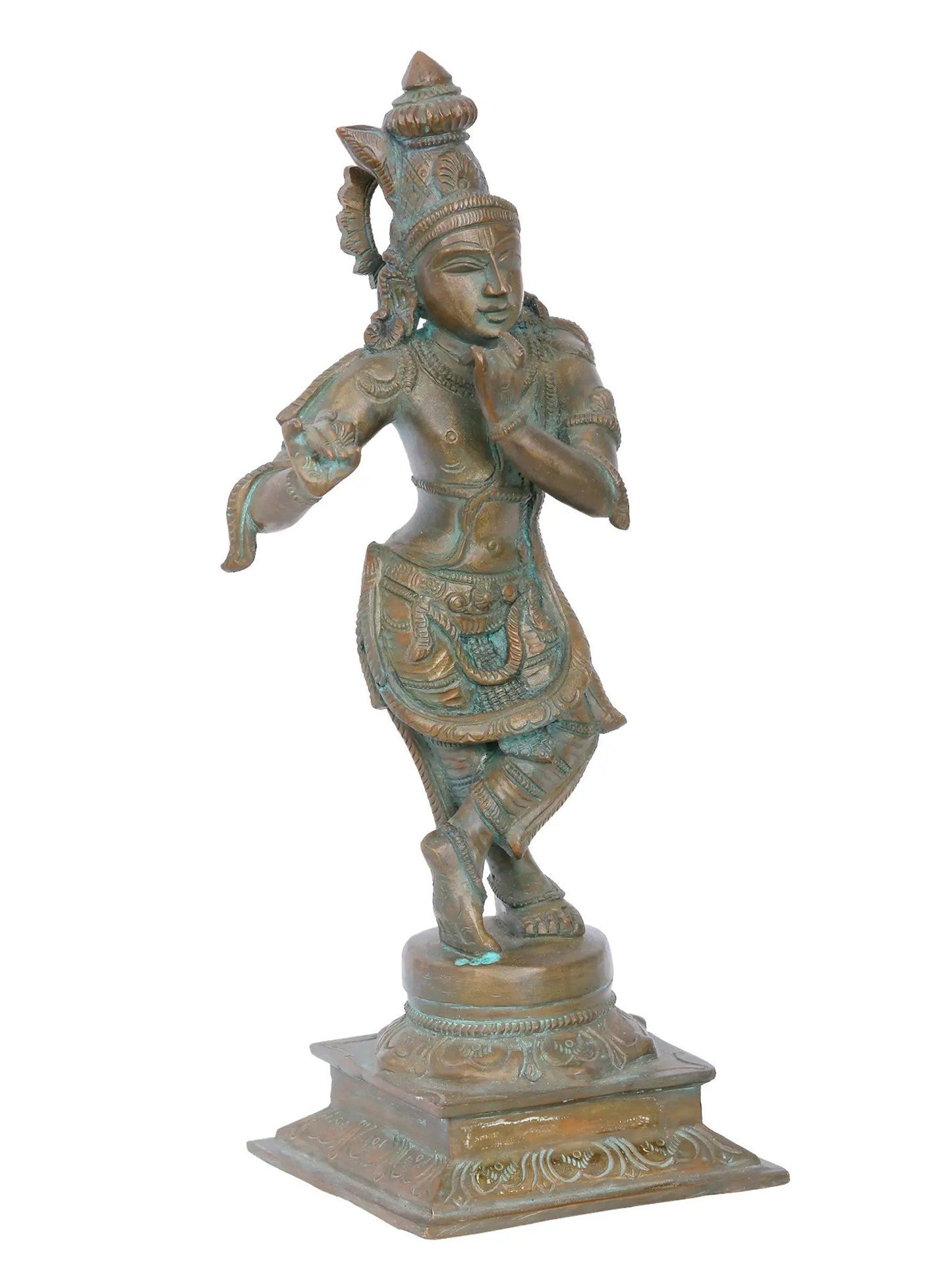 12'' Fluting Krishna Panchaloha Bronze Statue | Madhuchista Vidhana (Lost-Wax) | Panchaloha Bronze from Swamimalai