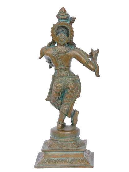 12'' Fluting Krishna Panchaloha Bronze Statue | Madhuchista Vidhana (Lost-Wax) | Panchaloha Bronze from Swamimalai