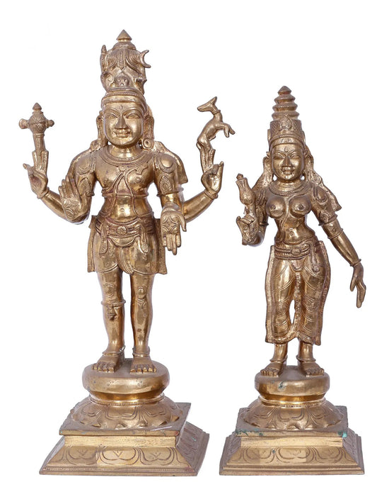 21'' Lord Shiva And Goddess Parvati | Madhuchista Vidhana | Panchaloha Bronze Statue From Swamimalai