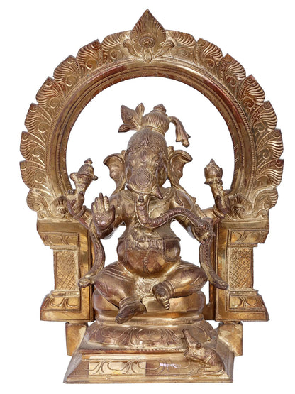 14'' Four Armed Lord Ganesha In Seated Pose | Ganesha Bronze Statue | Panchaloha Bronze Idol From Swamimalai